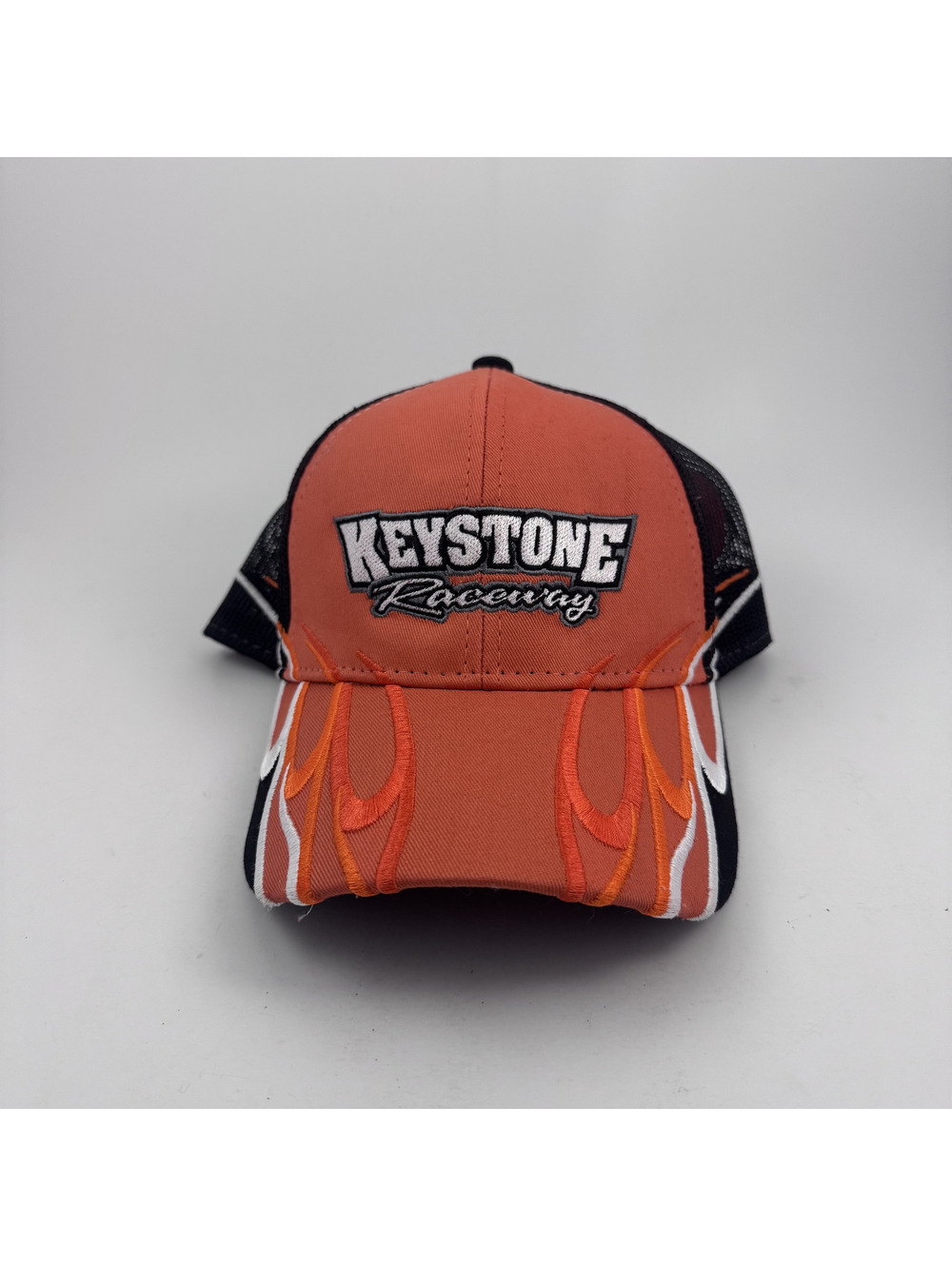 Keystone Raceway Hat Mesh Trucker Flame Embroidered OC Sports Red Black OSFM